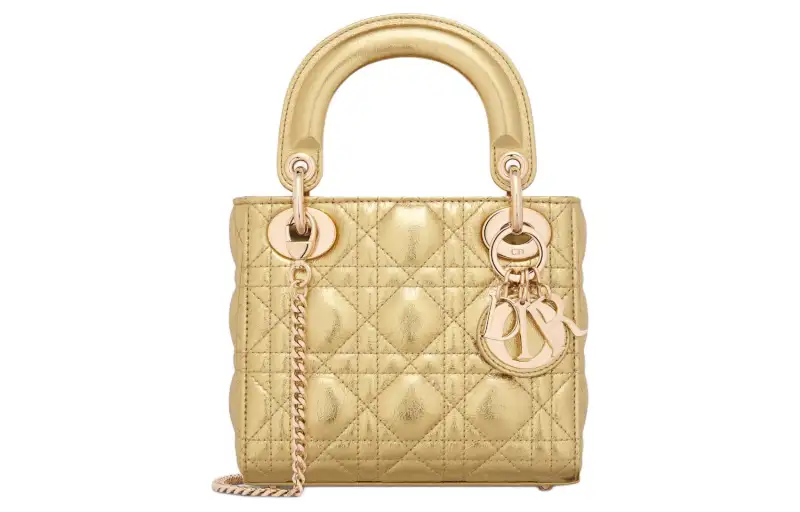 DIOR Lady Dior Wrinkled Calfskin Shoulder Bag, Crossbody Bag, Handbag Mini Women's Gold