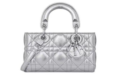 DIOR Lady D JOY Wrinkled Cow Leather Shoulder Bag, Crossbody Bag, Handbag Extra Mini Women's Silver