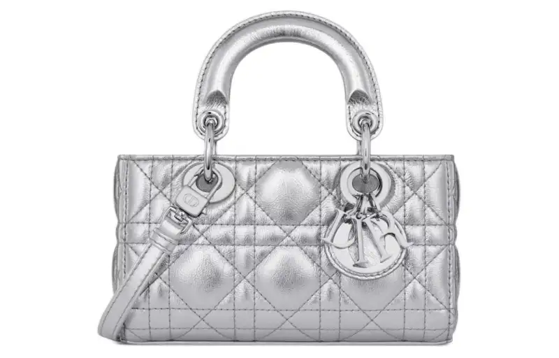 DIOR Lady D JOY Wrinkled Cow Leather Shoulder Bag, Crossbody Bag, Handbag Extra Mini Women's Silver