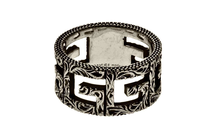 GUCCI Pre Owned 2005 2015 Sterling Silver Wide G Cube Cutout Band Ring