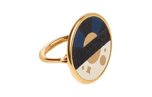 HERMES Metal, Gold Plated, Lizard Skin, Calfskin Rings Women's Gold