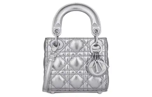 DIOR Lady Dior Crinkle Cow Leather Shoulder Bag, Crossbody Bag, Handbag Extra Mini Women's Silver