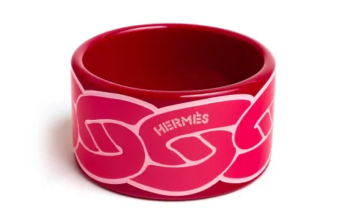 HERMES Lacquer Wood Bangles Women's Pink