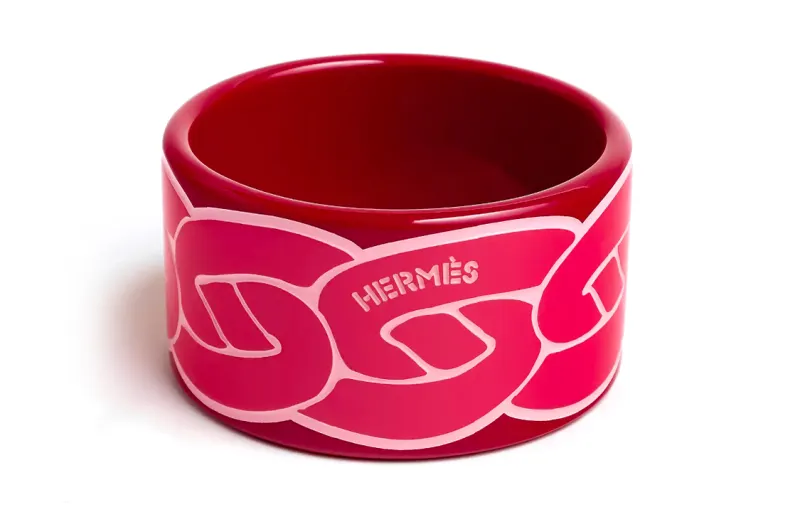 HERMES Lacquer Wood Bangles Women's Pink