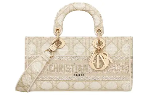 DIOR Lady D Joy Wicker Pattern Embroidery Handbag, Shoulder Bag, Crossbody Bag, Handbag Medium Women's Light Brown