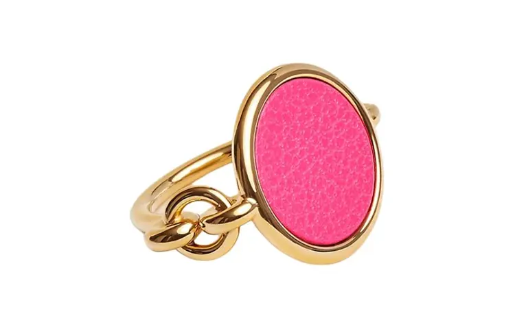 HERMES Goatskin, Metal, Gold Plated Rings Women's Gold
