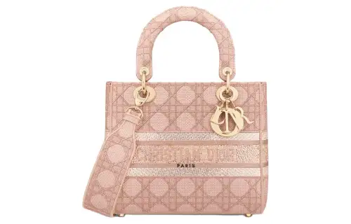 DIOR Lady D Lite Embroidery Shoulder Bag, Crossbody Bag, Handbag Medium Women's Pink