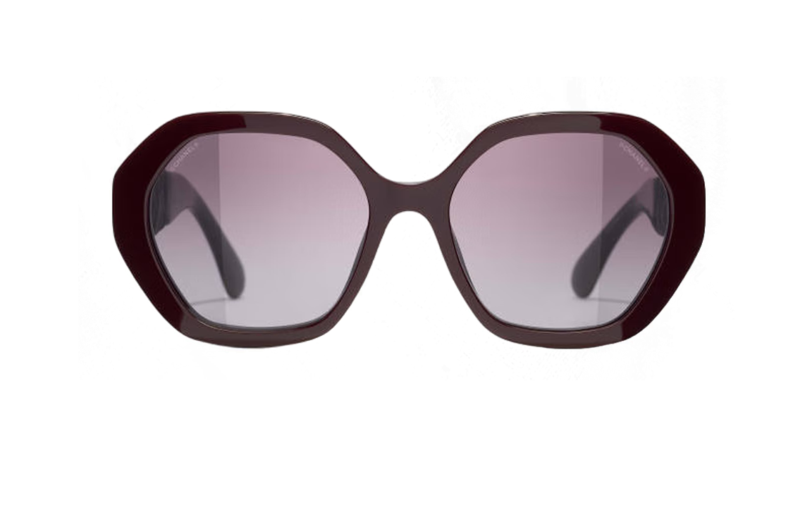CHANEL Acetate Plastic Irregular Shape Sunglasses Women's Burgundy