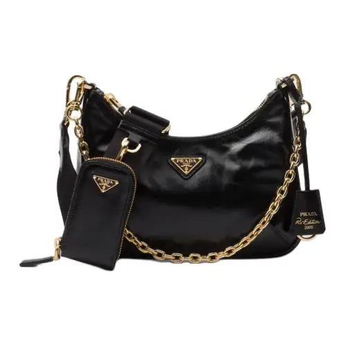 PRADA Re Edition Leather Crossbody Bag, Shoulder Bag Women's Black