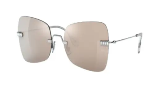 MIU MIU Metal Crystal Irregular Shape Sunglasses Women's Silver