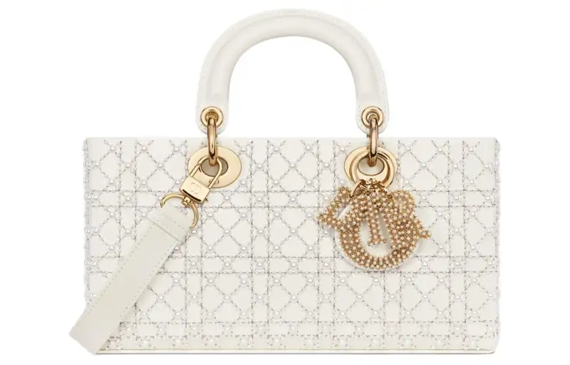 DIOR Lady D JOY Embroidery Crossbody Handbag Medium Women's White