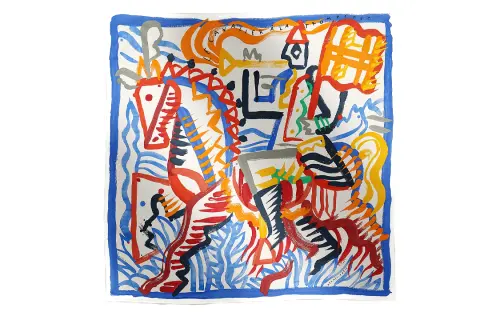 HERMES Wandering Knight Scarves Women's Blue