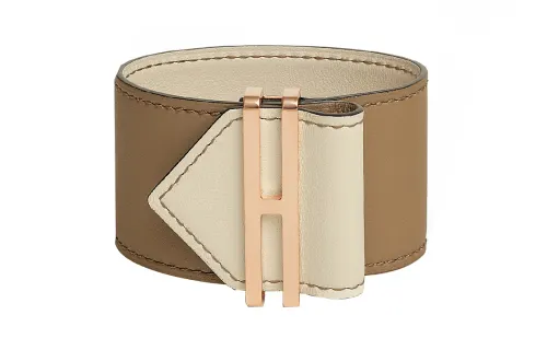 HERMES Calfskin, Rose Gold Plated Bangles Women's Khaki