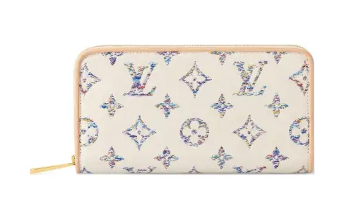 LOUIS VUITTON Zippy Leather Wallet Women's Light Brown & White