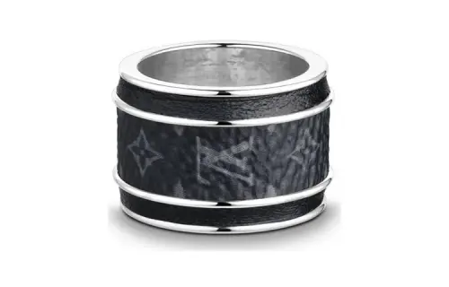 LOUIS VUITTON Metal, Canvas, Calfskin Rings Unisex Black