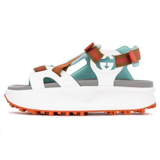 GUCCI Colour Block Platform Sandal White Blue Orange Women's