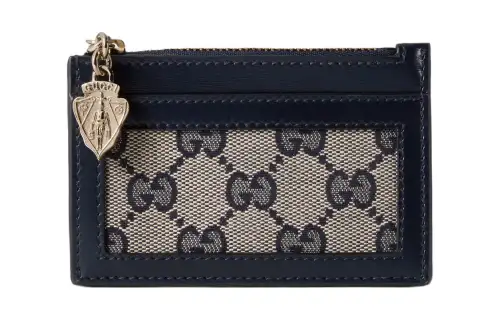 GUCCI Leather Paneled Canvas Wallet Women's Beige & Blue