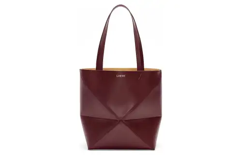 LOEWE Shiny Cow Leather Tote Bag, Shopping Bag, Handbag Medium Unisex Dark Burgundy Red