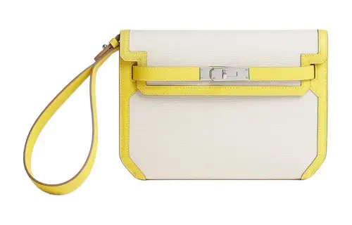 HERMES Kelly Depeches Goeland Fabric With Evercolor Calfskin Clutch Men's White & Orange
