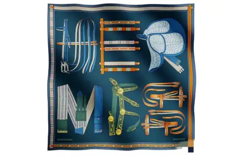 HERMES Patterned Print Scarves Unisex Dark Blue
