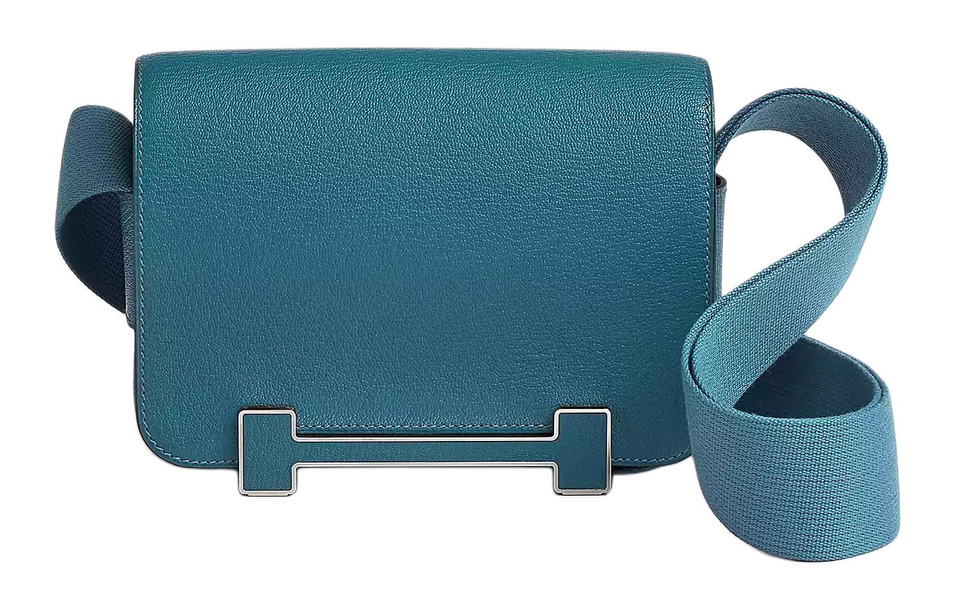 HERMES Geta Mysore Goat Skin Wooden Sandal Bag, Crossbody Bag, Shoulder Bag Women's D2 New Denim Blue