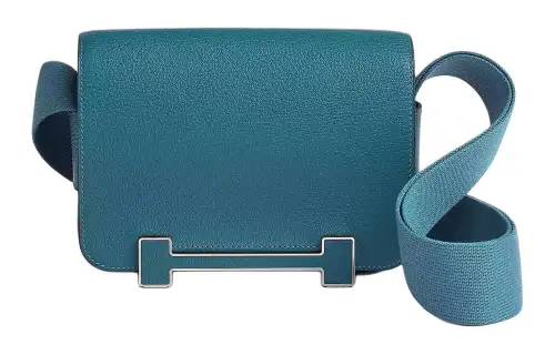 HERMES Geta Mysore Goat Skin Wooden Sandal Bag, Crossbody Bag, Shoulder Bag Women's D2 New Denim Blue
