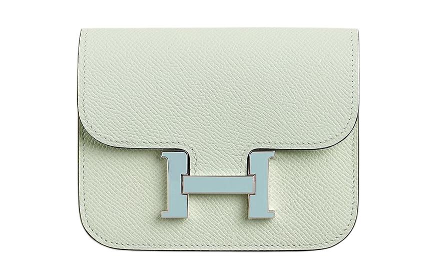 HERMES Constance Slim Enamel Buckle Epsom Calfskin Fanny Pack Wallet Women's Light Green