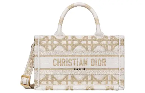 DIOR BookTote Embroidery Tote Bag, Shopping Bag, Shoulder Bag, Crossbody Bag, Handbag Mini Women's White & Gold