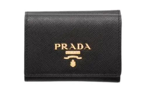 PRADA Cow Leather Wallet Women's Black & Light Pink