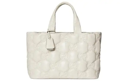 GUCCI GG Matelassé Leather Tote Bag, Shopping Bag, Shoulder Bag, Handbag Large Women's White
