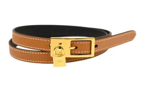 HERMES Lock Detail Leather Belts Men's Brown Width 1.5CM