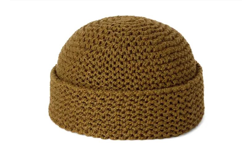 Loro Piana Cotton, Polyamide, Cow Leather Beanies Men's Khaki