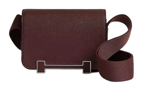 HERMES Geta Silver Tone Buckle Mysore Goat Skin Crossbody Bag, Shoulder Bag Women's 41 Havane Havana Coffee