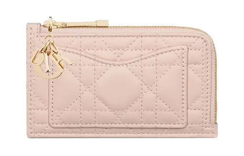 DIOR Lady Dior Lambskin Card Holder Women's Light Pink
