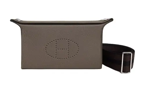 HERMES Videpoches Silver Tone Buckle Togo Calfskin Crossbody Bags Men's Tin Gray & Ebony & Black