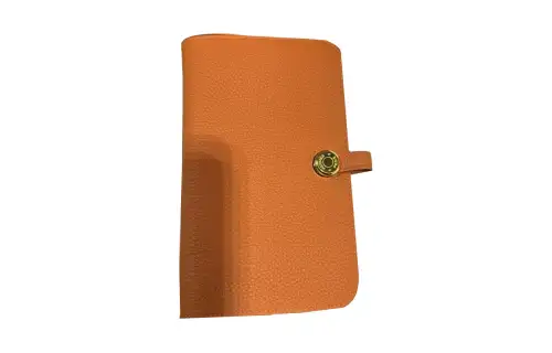 HERMES Dogon Duo Gold tone Lock Togo Calfskin Wallet Unisex Orange