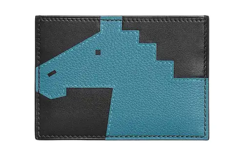 HERMES Evercolor Leather Card Holder Women's Black & New Denim Blue