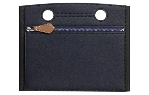 HERMES Swift Calfskin Clutch Women's Black & Indigo & Sapphire Blue & Light Tawny