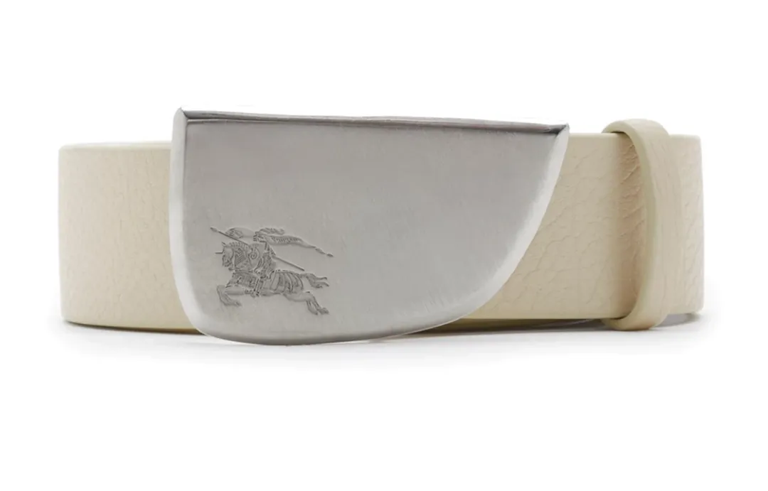Burberry Logo Carving Leather Belts Men's White Width 3CM