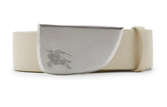 Burberry Logo Carving Leather Belts Men's White Width 3CM