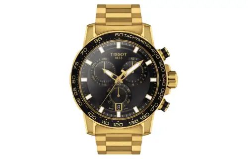 TISSOT Daring Collection Quartz Movement 100m Waterproof Unisex Watch 45.5mm Black Dial Steel Strap