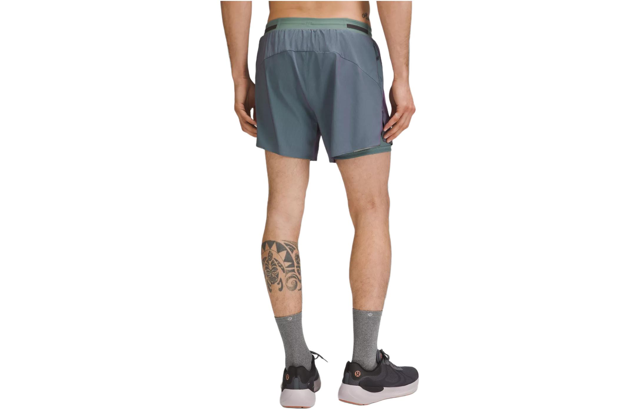 Lululemon Fast And Free Lined Short 5′ Iridescent Sports Shorts Men’s Tide Blue/Power Purple