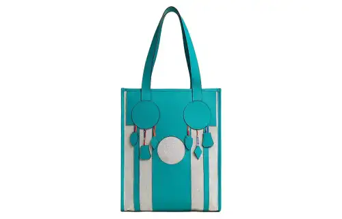 HERMES Cotton With Calfskin And Canvas Handbag Unisex Cool Tone