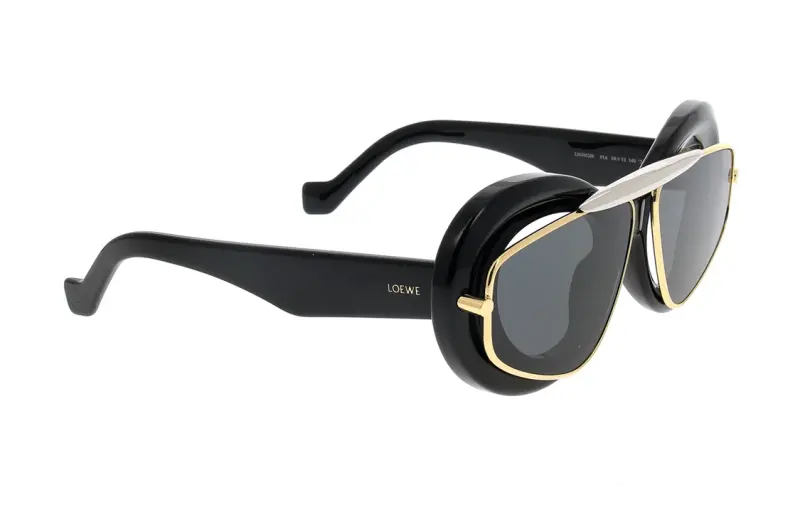 LOEWE Acetate Metal Irregular Shape Sunglasses Women's Black