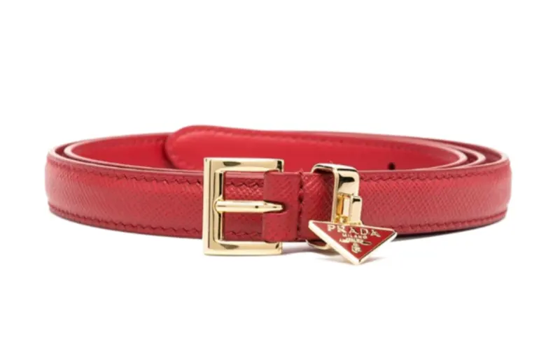PRADA Logo Plaque, Pin Buckle Leather Belts Women's Red