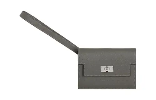 HERMES Kelly Pocket Silver Tone Buckle Madame Leather With Calfskin Clutch Wallet Women's