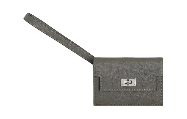 HERMES Kelly Pocket Silver Tone Buckle Madame Leather With Calfskin Clutch Wallet Women's
