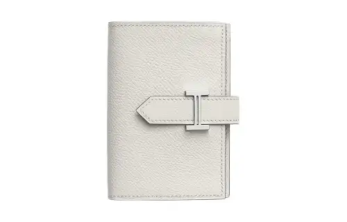 HERMES Bearn Silver Tone Buckle Epsom Calfskin Wallet Mini Women's M4 Gris Pale Cream Gray