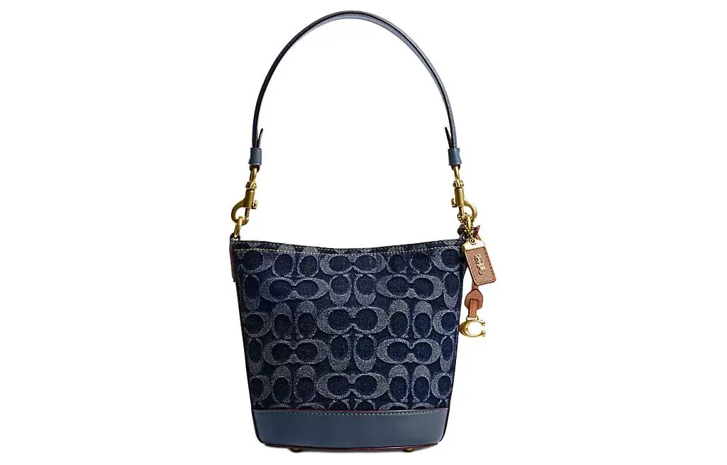 COACH Dakotah Fabric With Cow Leather Bucket Bag, Shoulder Bag, Crossbody Bag, Handbag Small Women's Blue