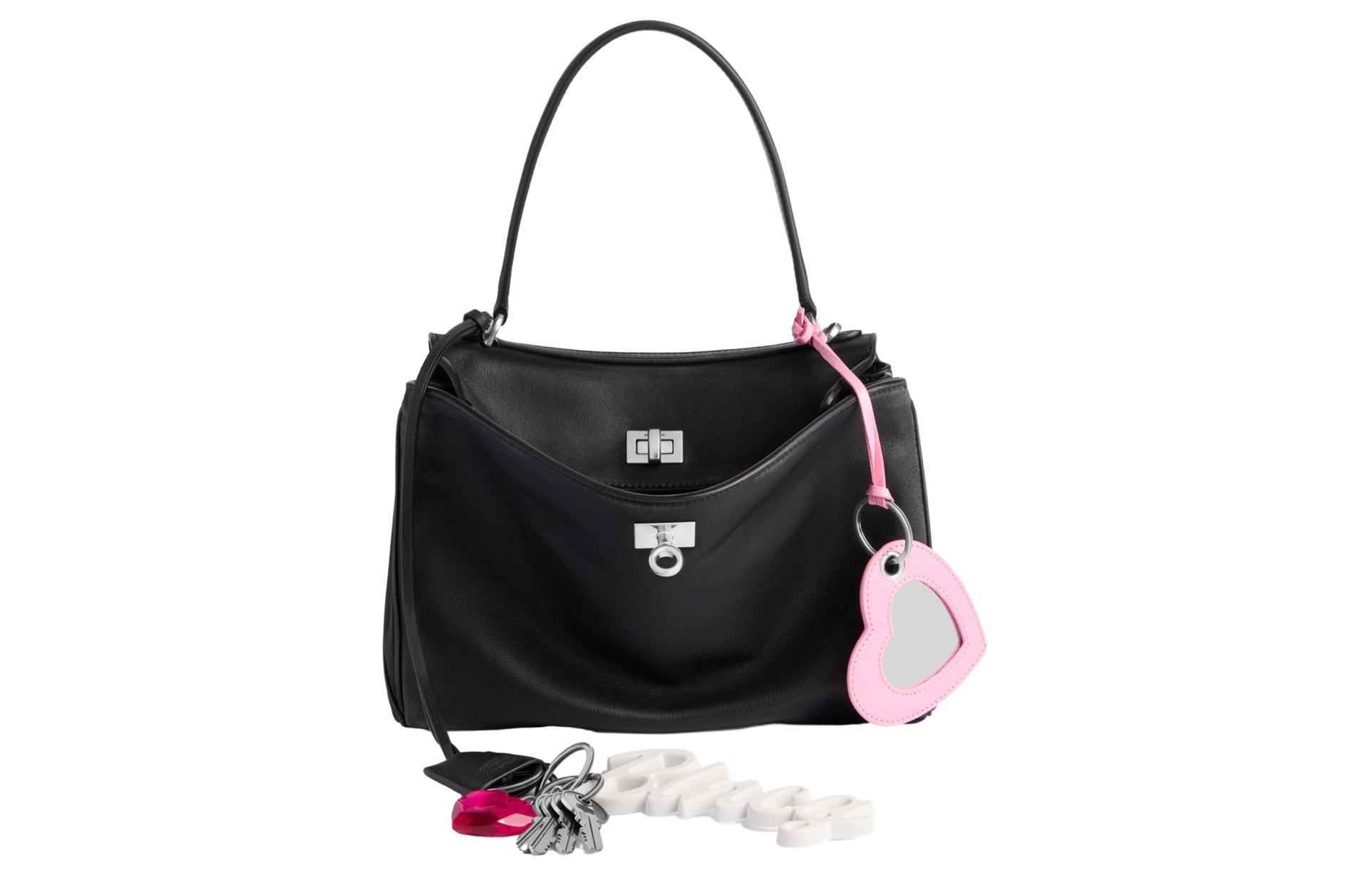 Balenciaga Golden removable accessory, leather straps, small black one-shoulder bag for men and women, for beloved